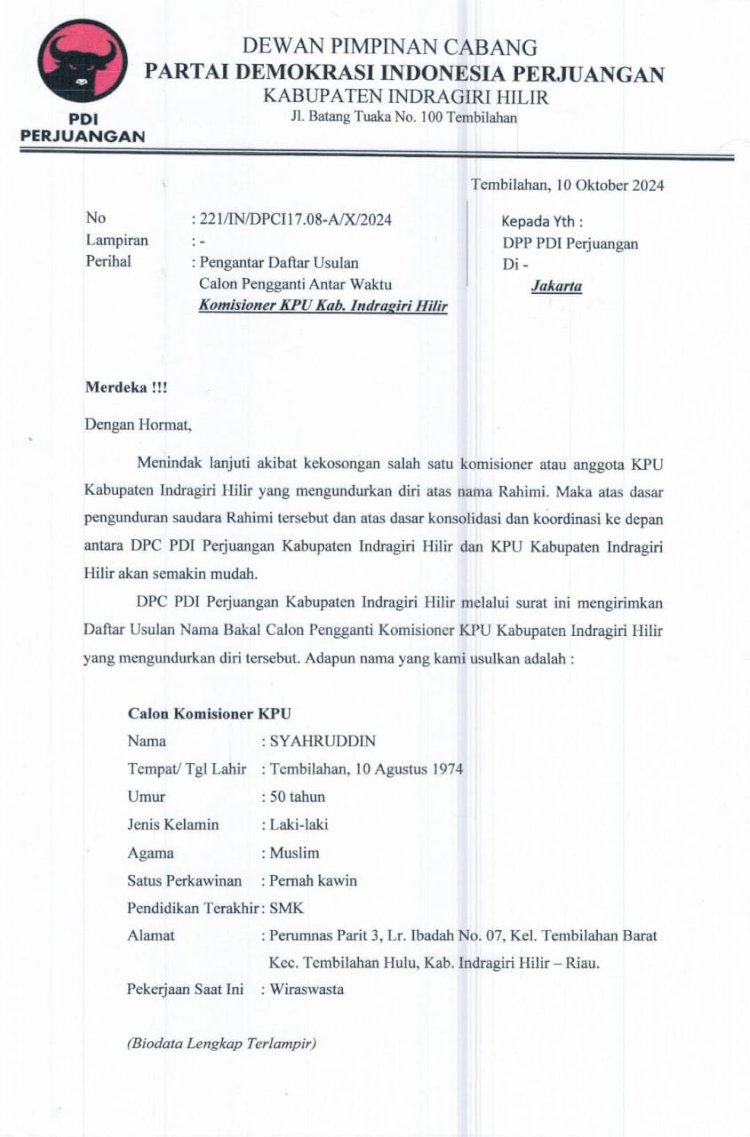 KPU RI Pilih Nama Yang di Usulkan Partai Politik Sebagai PAW Anggota KPU INHIL